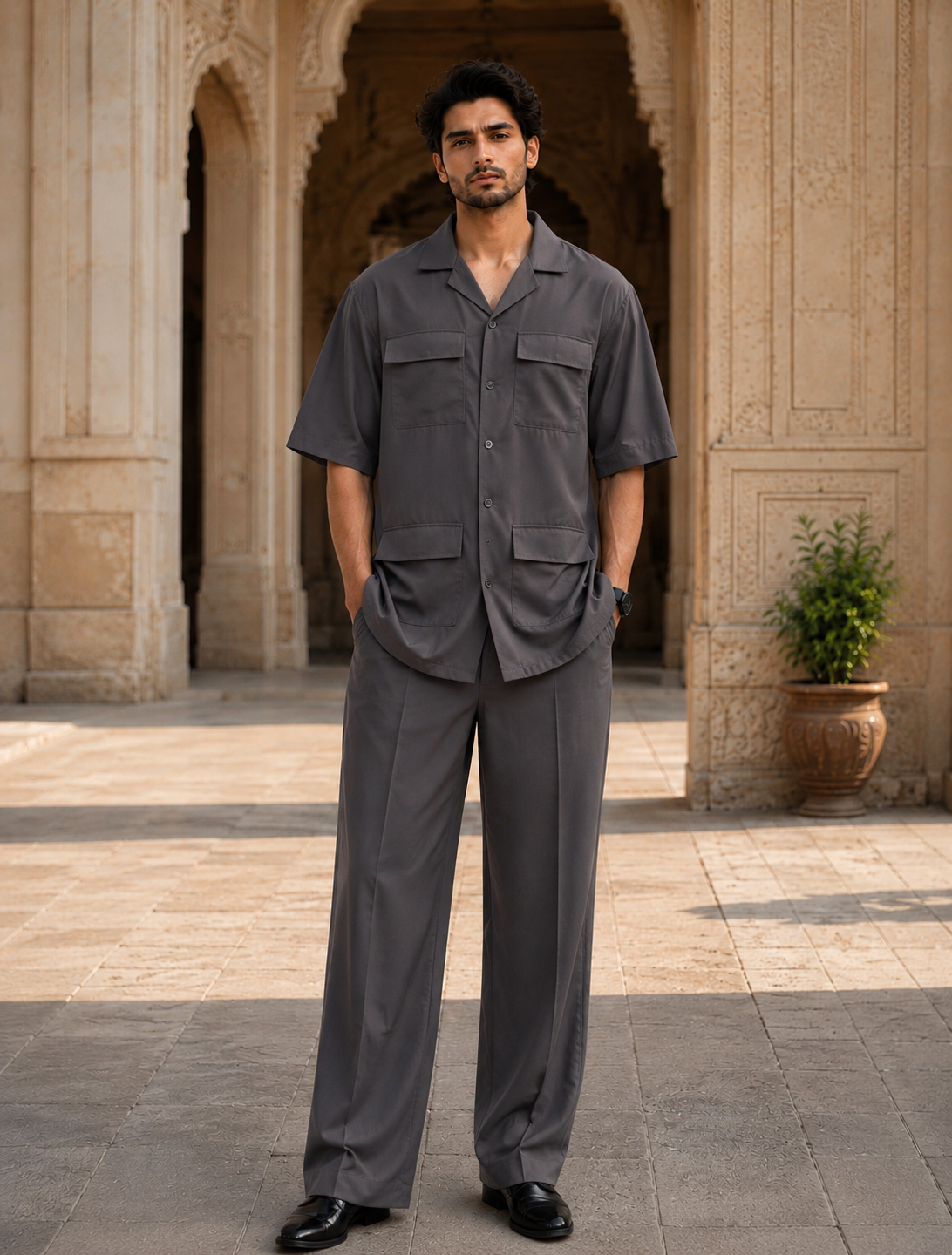 Men's Formal Co-Ord Set  & Safari Suit- Ash Grey